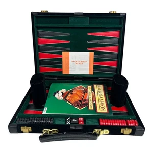 Vintage Backgammon Set Faux Leather Case Complete w/ Dice & Booklet - Excellent - Picture 1 of 8