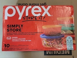 Pyrex Glas Aufbewahrungsset mit verschiedenen farbigen Deckeln 10-teilig verschachtelt einfach aufbewahren - Bild 1 von 3