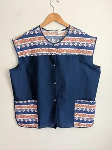 Vtg 70s Smock Apron Top Tunic Snap Up Retro Granny Hippy Vest Floral Plus Sz 52" - Picture 1 of 11