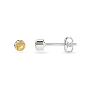 Orecchini donna argento sterling 925 tondi 0,6 ctw pietra preziosa citrino borchia matrimonio - Foto 1 di 4