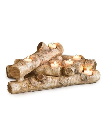 Plow & Hearth Faux Birch Wood Resin Logs Candle Holder for Fireplace | Romant... - Image 1 of 4