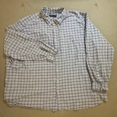Camisa Ralph Lauren grande y alta a cuadros con botones para hombre 5XB azul blanco rojo Foto 1 de 4