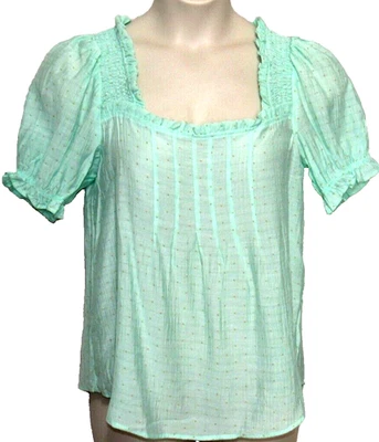 Milk Maid Top Junior L Green Swiss Dot Puff Sleeves Mine Cottagecore Prairie NEW - Image 1 of 4