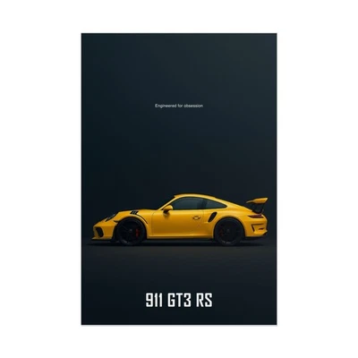 Плакат Porsche 911 GT3 RS — автомобильный плакат, гоночный желтый, настенная художественная печать на треке - Изображение 1 из 4
