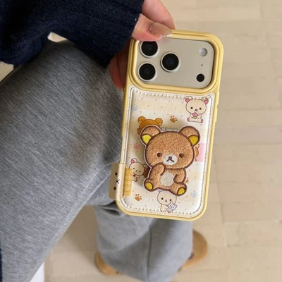 Embroidery Rilakkuma Leather Support+Case Cover For iPhone 17 Pro Max 16 15 14 - Image 1 of 4