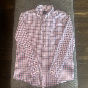 Johnnie O Shirt Mens Large Pink Blue Check Button Up Casual Preppy Stretch - Picture 1 of 7