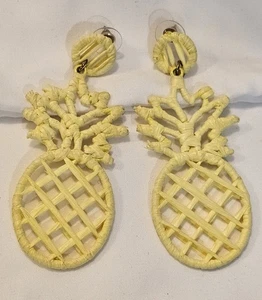 Yellow Pineapple Drop Dangle Raffia Earrings for Pierced Ears - Picture 1 of 3
