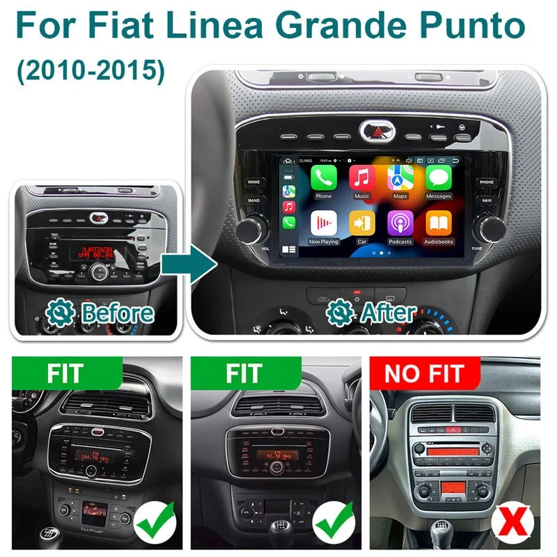 Android 15 Autoradio Carplay Für Fiat Grande Punto EVO Linea 2010-2012 GPS Navi