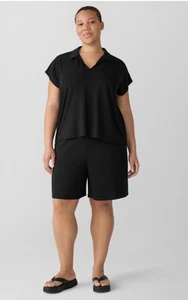 Eileen Fisher ausgestellte Jersey-Bermuda-Shorts zum Überziehen neu mit Etikett schwarz 7" Schrittlänge Tencel - Bild 1 von 8