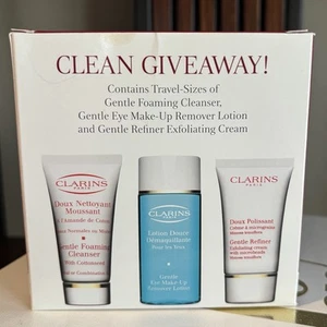 Clarins 3 Pc Gift Set Travel Kit Gentle Foaming Cleanser Eye Refiner Skincare - Picture 1 of 1