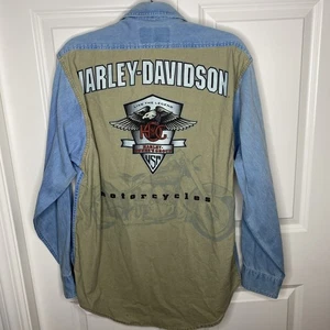 Harley Davidson Herren Denim Front, Khaki Back Button Up Langarm Hemd Gr. M - Bild 1 von 10