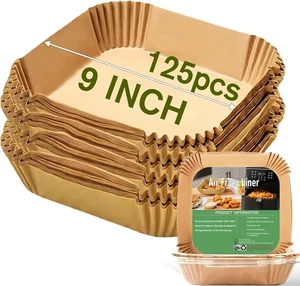 Forros de papel desechables para freidora de aire grande cuadrados de 9 pulgadas, 125 piezas de papel pergamino - Imagen 1 de 8