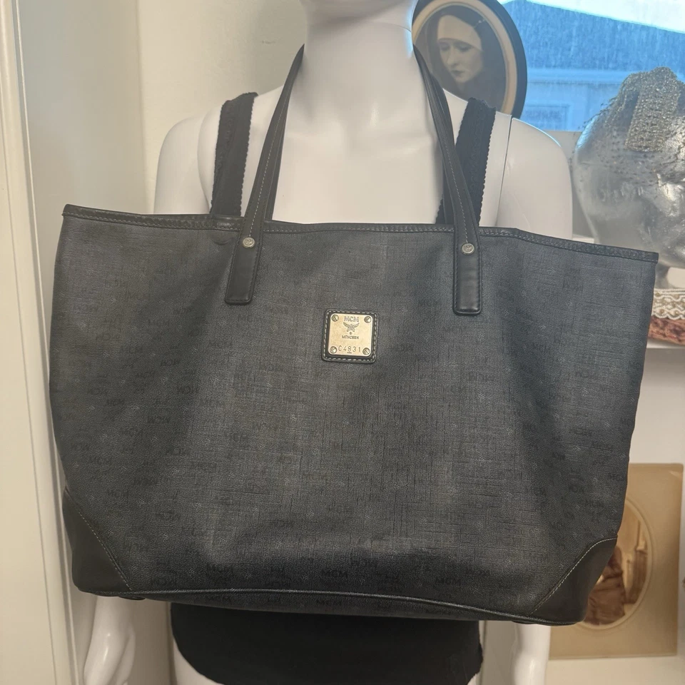 Bolso de Mano MCM Negro y Gris Oscuro Gris Visetos Hombro Shopper AUTÉNTICO Foto 1 de 4