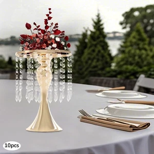 Soporte de flores de doble anillo dorado de 10 piezas soporte de flores de cristal soporte de arreglos florales - Imagen 1 de 18