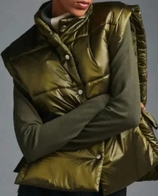 Chaleco acolchado Anthropologie Pilcro empaquetable atados laterales verde oliva talla única Foto 1 de 4