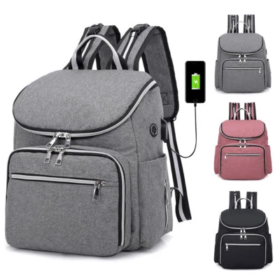 Large Mummy Diaper Bag USB/Earphone Port Baby Nappy Travel Backpack Bottle Hold - Image 1 of 4