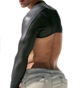 Nuevo Para hombres Cuero Como Hueco Brazo Mangas Encogimiento de hombros Negro M L XL - Imagen 1 de 6