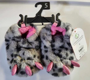 Wonder Nation Infant Girls Size 5 Monster Claw Gray & Pink Slippers - Picture 1 of 4