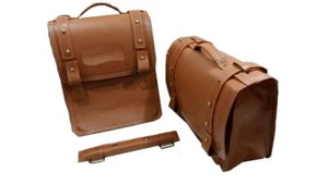 Pair Pure Leather Saddle Bags Tan Color Fit For Royal Enfield Classic Bike - Picture 1 of 6