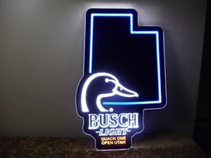 Busch Light Beer Quack One Open Ducks Unlimited LED Lighted Sign UTAH DU Hunting - Picture 1 of 8
