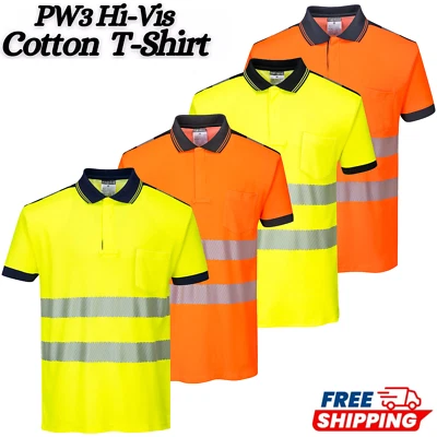 Portwest Hi-Vis Viz Mens MoistureWicking T-Shirt Breathable Safety WorkWear T180 - Image 1 of 4