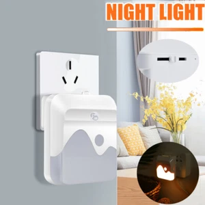Dimmable Night Light Plug In LED Dusk to Dawn Sensor Lights Baby Kidsroom Stairs - Picture 1 of 16
