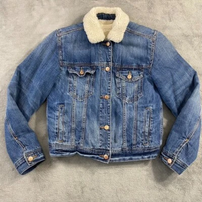 American Eagle куртка женщин средний синий джинсовой ткани шерпа флис с подкладкой водитель грузовика Jean - Изображение 1 из 4
