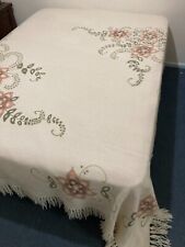 Vintage Bed Bedspread Queen Woven Cream Retro 255x255cm Floral Boho Shabby