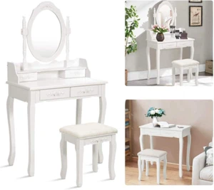 Makeup Vanity Set with Mirror & Stool for Girls, Vanity Table and Cushioned S... - Picture 1 of 12