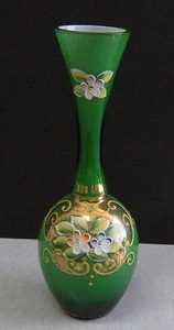 SCHÖNE smaragdgrüne Vase mit Goldakzent handbemalt elegantes Blumendesign - Bild 1 von 4