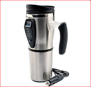 12V Digital HEATED STAINLESS Steel PROGRAMMABLE Mug 16 oz Auto Coffee Cup *NEW*