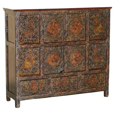 Antique Chinese Deer & Flower Tibetan Polychrome Painted Altar Cabinet Sideboard • 4844.87£