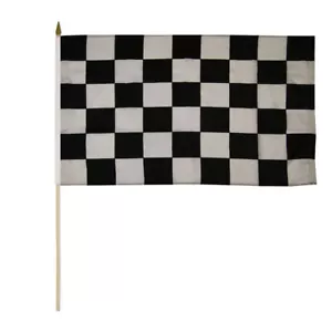 12 Pack Black & White Checkered Racing 100D 12"x18" Stick Flag 30" Wood Staff - Picture 1 of 1
