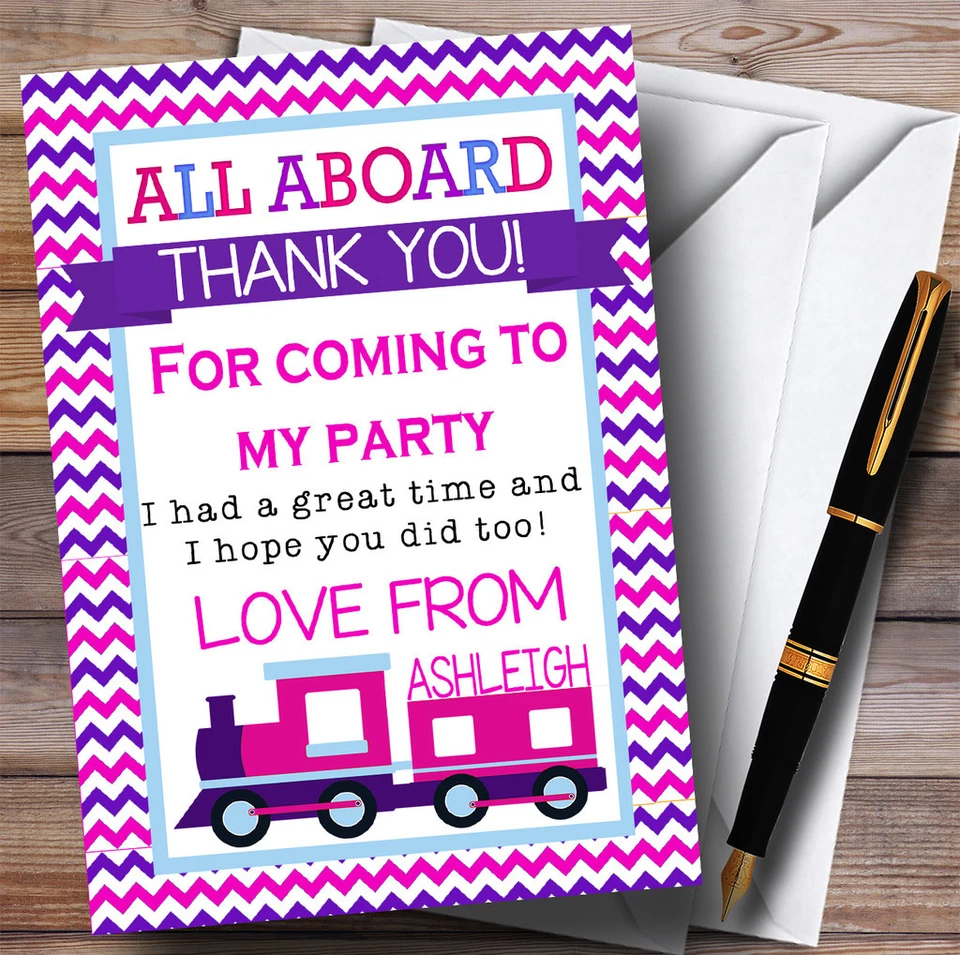 Pink & Purple Chevrons Train Party Thank You Cards - Image 1 of 1