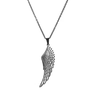Womens Valkyrie Necklace Black 316L Stainless Steel Viking Angel Wing Pendant - Picture 1 of 3