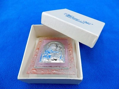 Glass Icon/Plaque, Pink Bubbled Bezel, Madonna w/Child, Christening Gift, #5064 - Image 1 of 4