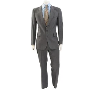 70s Vintage Levis Business Class Pinstripe Suit Gray Flat Front Pants & Jacket L - Picture 1 of 6