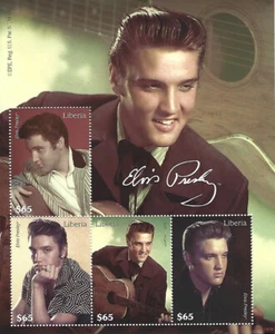 Elvis Presley $65 Liberia Stamp Souvenir Sheet 4 Stamps 2009 Rock n Roll Legend - Picture 1 of 24