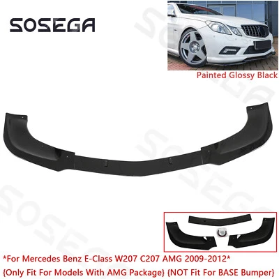 For Mercedes Benz E-Class W207 C207 AMG 2009-2012 Glossy Black Front Bumper Lips - Image 1 of 4