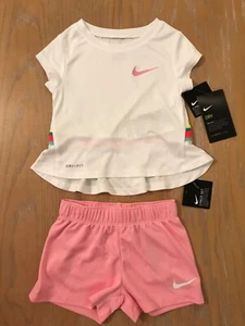 New! Nike Toddler Girls Dri-Fit Short Set 2 Piece Pink & White Size 2T - Picture 1 of 6