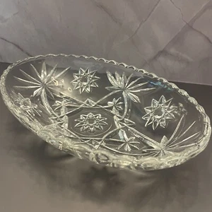 Vintage Anchor Hocking Oval Serving Bowl Early American Prescut Glass Starburst - Picture 1 of 6
