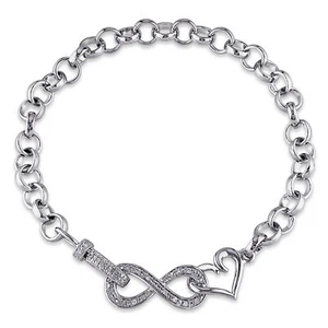 Amour Sterling Silver 1/10CT TDW Diamond Infinity Heart Bracelet - Picture 1 of 6