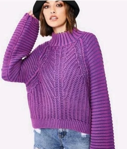 Free People Oversized Sweetheart Sweater Balloon Sleeve Purple Glowing Orchid S - Picture 1 of 8