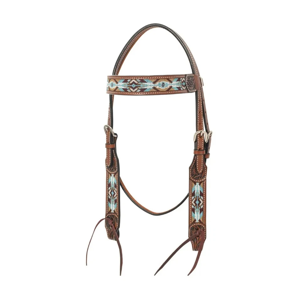 Cabezal de cejas con cuentas de piel de buckskin Circle Y (1072-10-S5) Foto 1 de 1