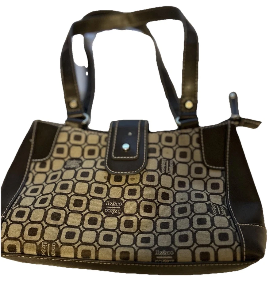 Liz&Co Cartera Bolso de Mano Hombro Marrón Plata Herrajes Cremallera y Bolsillos Foto 1 de 4