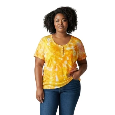 White Stag Plus Size 3X Top Handmade Tie Dye Beaded Sequin Yellow Cotton 862 - Image 1 of 4