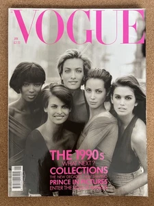 VOGUE UK Magazine SUPERMODEL Naomi Campbell January 1990 Vintage British Fashion - Picture 1 of 2