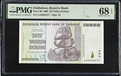 Zimbabwe 50 Trillion Dollars 2008 P 90 Superb Gem UNC PMG 68 EPQ - Image 1 of 3