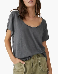 Free People L130330 anthrazit Damen Dylan U-Ausschnitt Strick Top T-Shirt Gr. XL - Bild 1 von 4