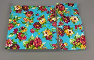Juego de 4 servilletas April Cornell azul turquesa rosa rojo floral jardín algodón usadas en excelente estado Foto 1 de 4